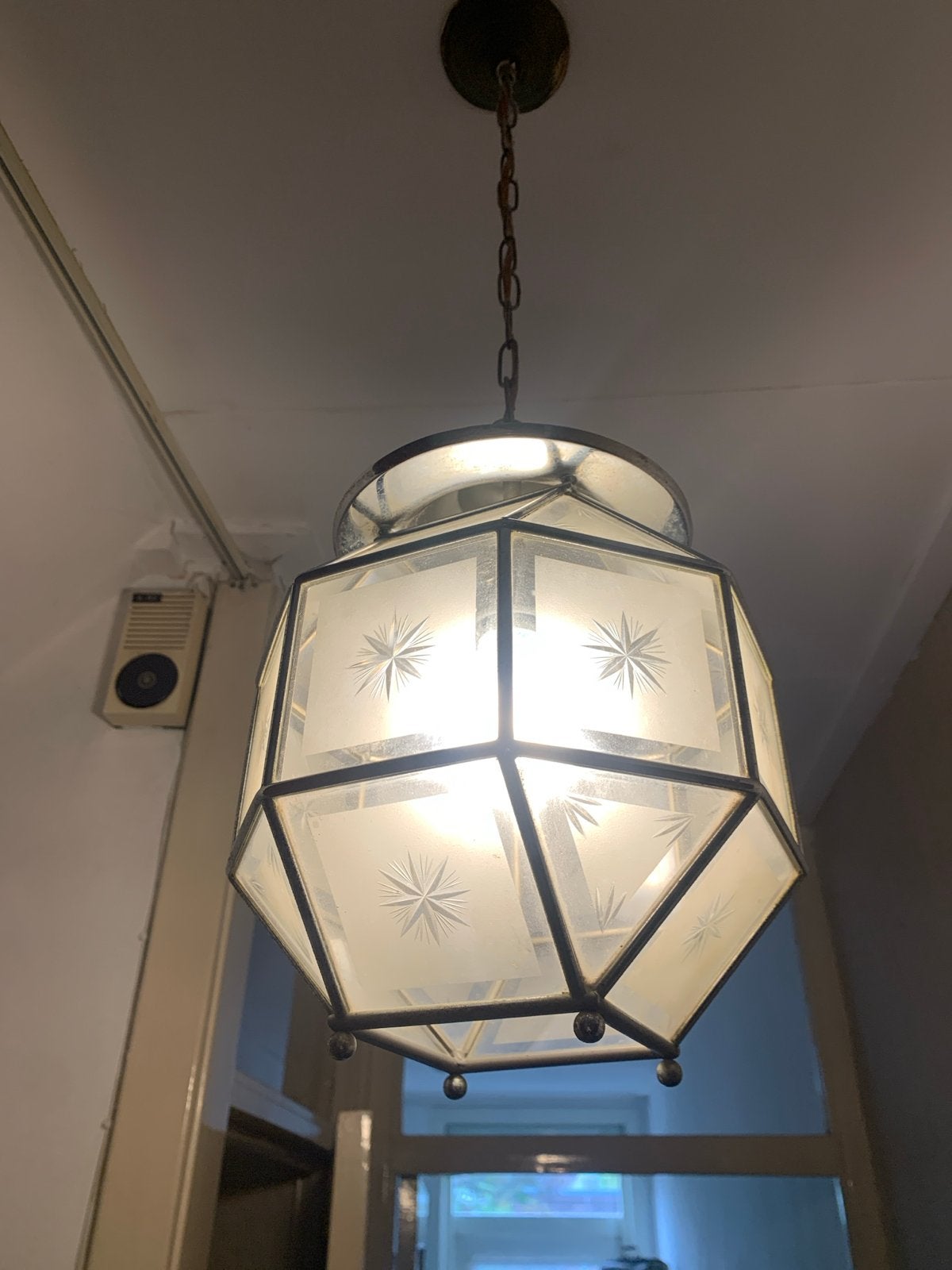 Vintage hanglamp - 80 cm hoog, diameter 25 cm, Ophalen, Gebruikt, Glas, E27 (groot)