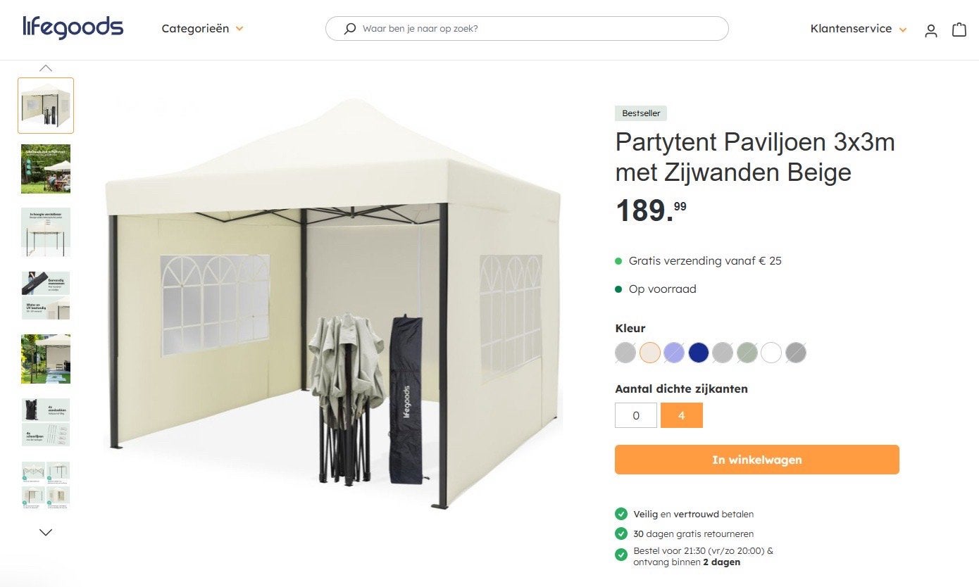 Nieuwe Partytent met zijpanelen - Beige, Ophalen, Partytent, Minder dan 4 meter, Nieuw