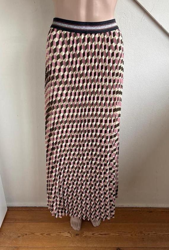 Summum lange rok maat L plissé roze beige retro print, Maat 38/40 (M), Ophalen of Verzenden, Zo goed als nieuw, Roze