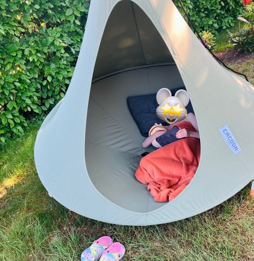 Cacoon XL tweepersoons hangtent khaki zo goed als nieuw, Tuin en Terras, Ophalen, Zo goed als nieuw, Meerpersoons, Binnen