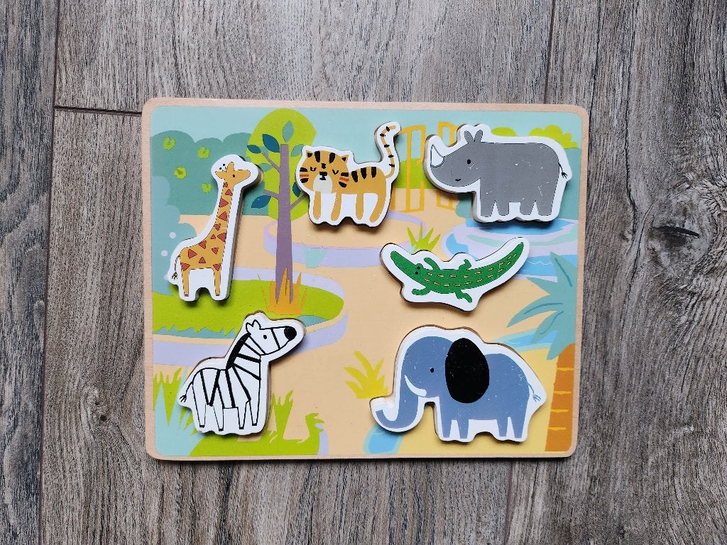 Houten puzzel savannedieren, 2 tot 4 jaar, Ophalen of Verzenden, Zo goed als nieuw, Van hout