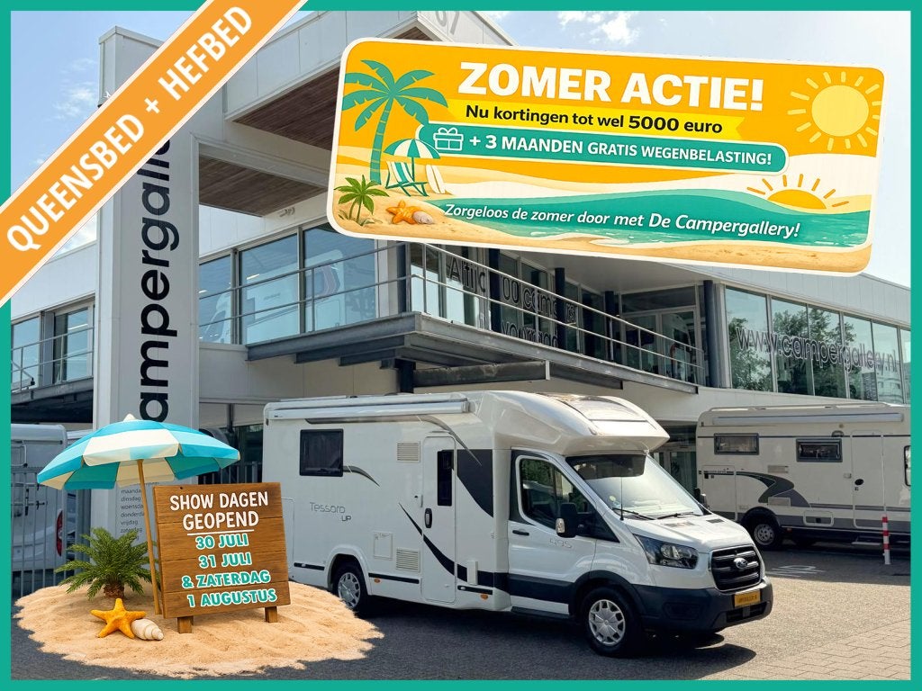 Benimar Tessoro 495 UP QUEENSBED + HEFBED XXL GARAGE 6.99M, Standaard zit, Ford, 6 tot 7 meter, Bedrijf