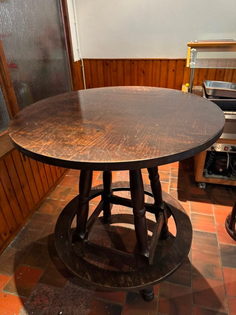 Eikenhouten horecatafelas met krukken, Ophalen, Met voetsteun, 60 tot 90 cm, Hout