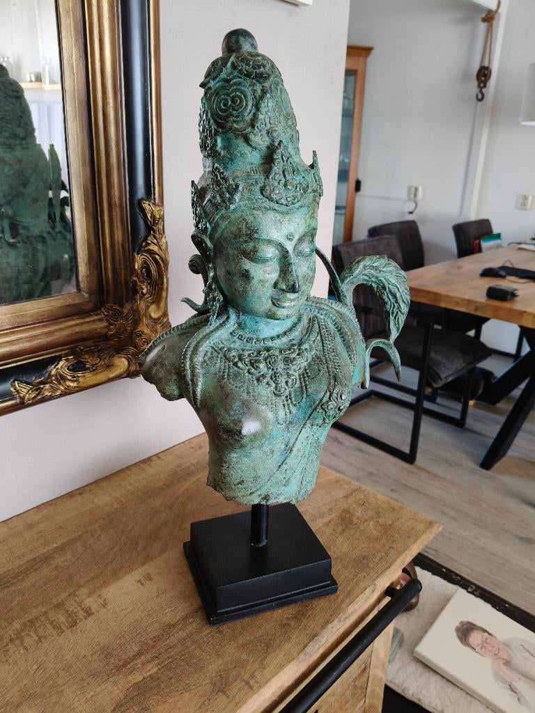 Brons beeld hindoe-godin Dewi Sri of Shridevi, Handgemaakt, Buste, Brons, Azië