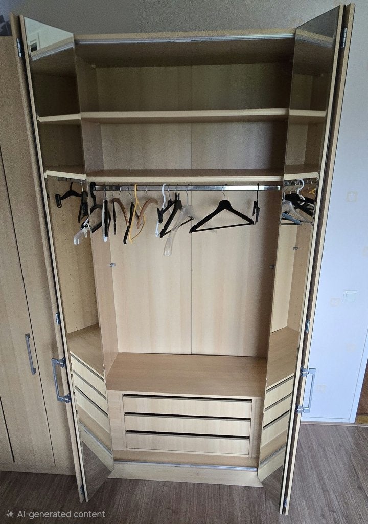 Kledingkast set, met spiegel, Huis en Inrichting, Ophalen, Gebruikt, 100 tot 150 cm, Met lade(s)