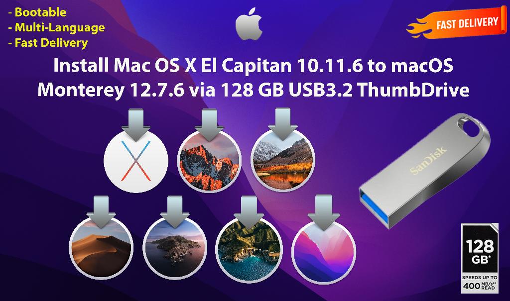 OSX / OS X / macOS 7in1 USBStick USB3.2 128GB 10.11.6-12.7.6, Computers en Software, Besturingssoftware, Ophalen of Verzenden