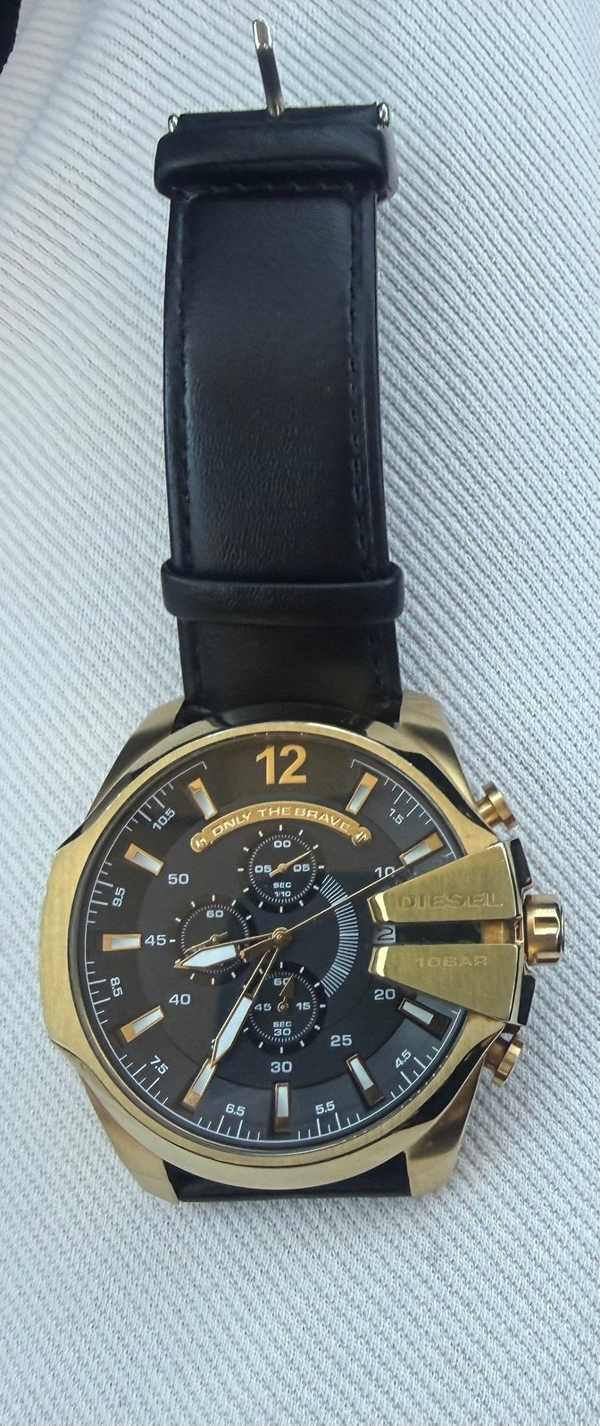 Diesel Only The Brave Herenhorloge - Goudkleurig, Overige materialen, Leer, Polshorloge, Zo goed als nieuw