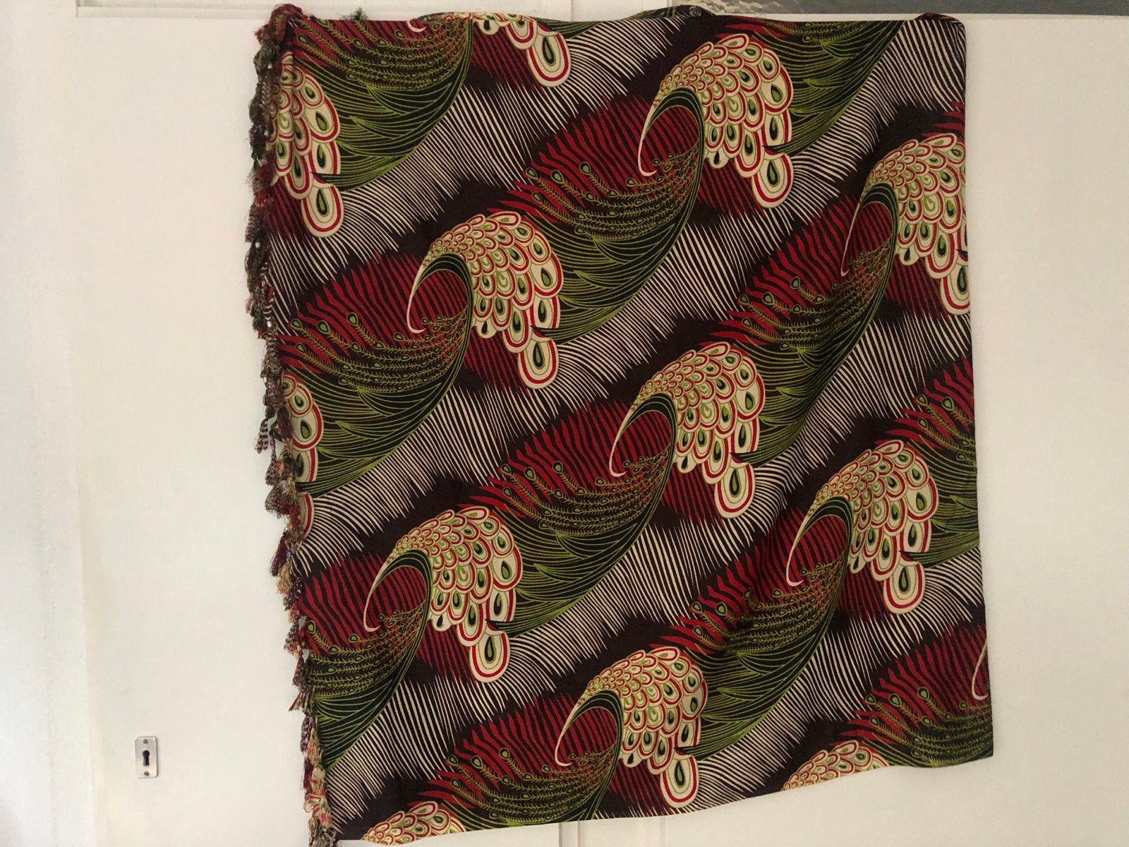 Grote omslag doek met pauwenverenprint en kwastjes, Overige materialen, Meerkleurig, Ophalen of Verzenden, Zo goed als nieuw