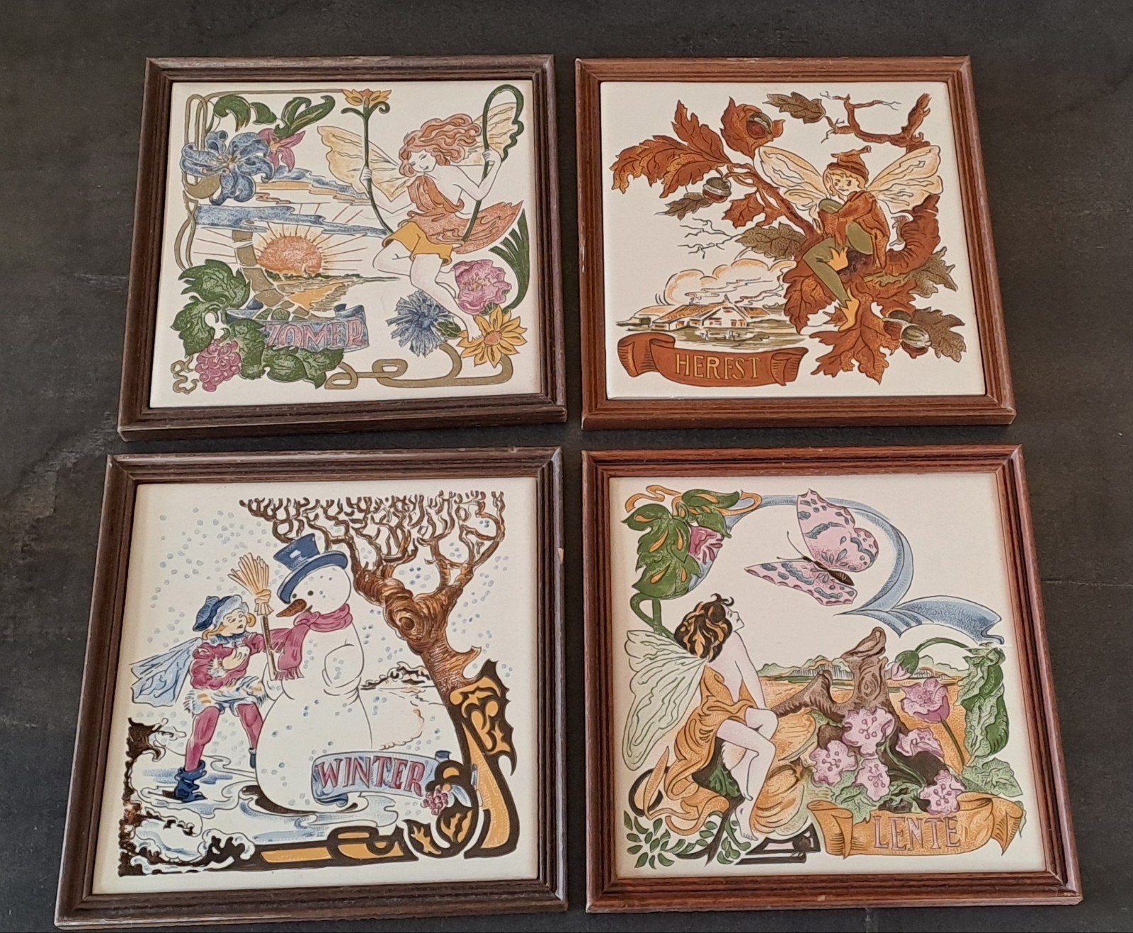 Set van 4 Regina tegels - De Vier Jaargetijden, Ophalen of Verzenden