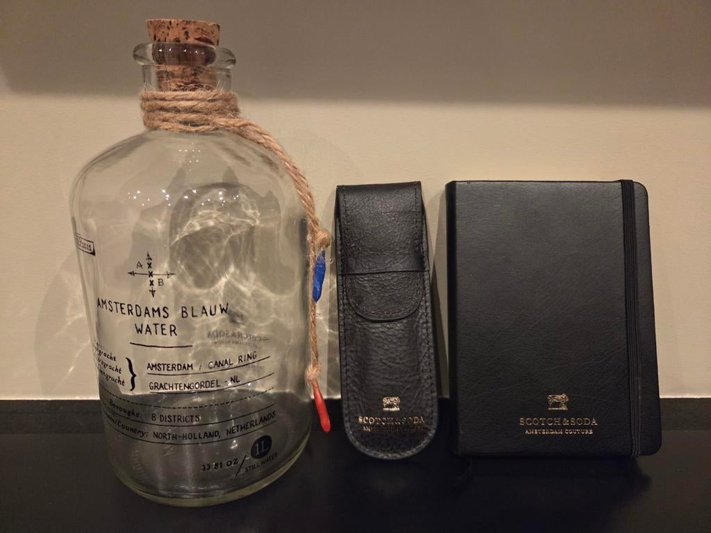 Scotch and Soda waterfles, potloden in etui en notitieboekje, Ophalen of Verzenden, Nieuw