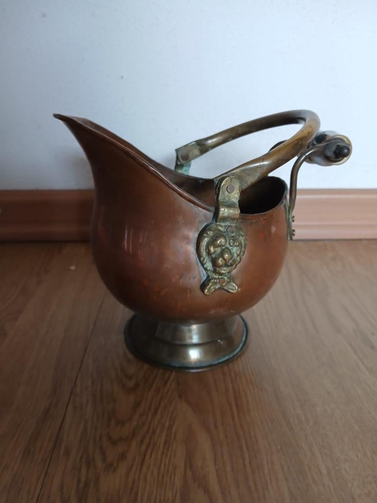 Antieke Koperen Kolenkit met Bronzen Handvat, Ophalen, Koper