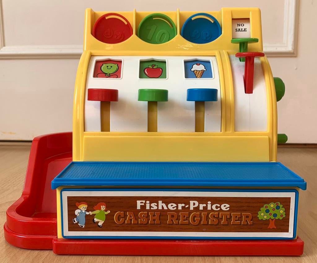 Klassieke Fisher-Price Kassa - Inclusief Munten 5 munten, Ophalen of Verzenden, Zo goed als nieuw, Speelset