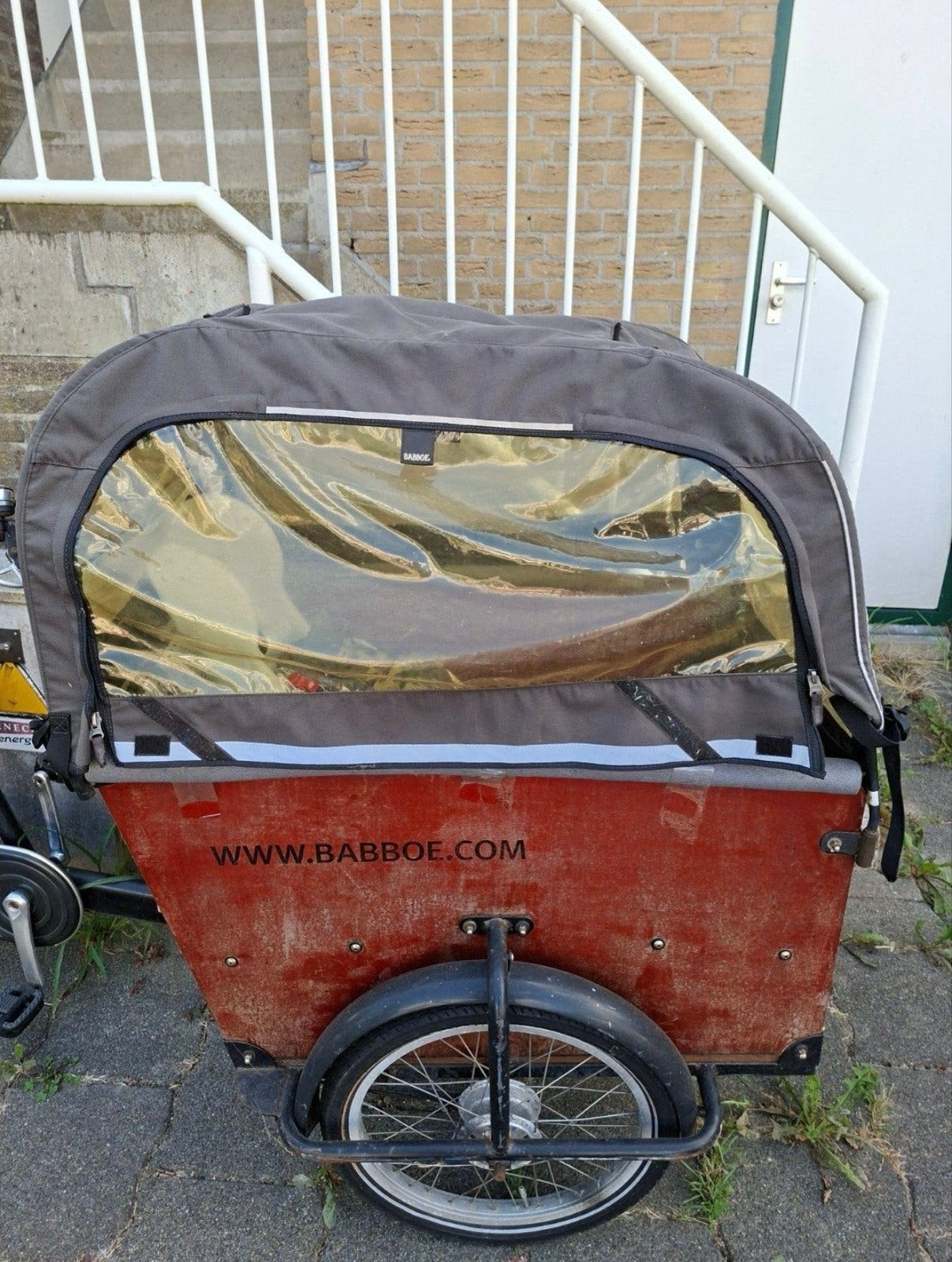 Bakfiets met 3 zitjes en regenhoes - Ideaal voor gezinnen, Gebruikt, Huif, 3 kinderen, Ophalen