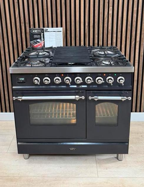 Luxe Antraciet Boretti Fornuis 90 cm breed (Gratis bezorgen), 5258sh, Ophalen of Verzenden, Zo goed als nieuw, Energieklasse A of zuiniger
