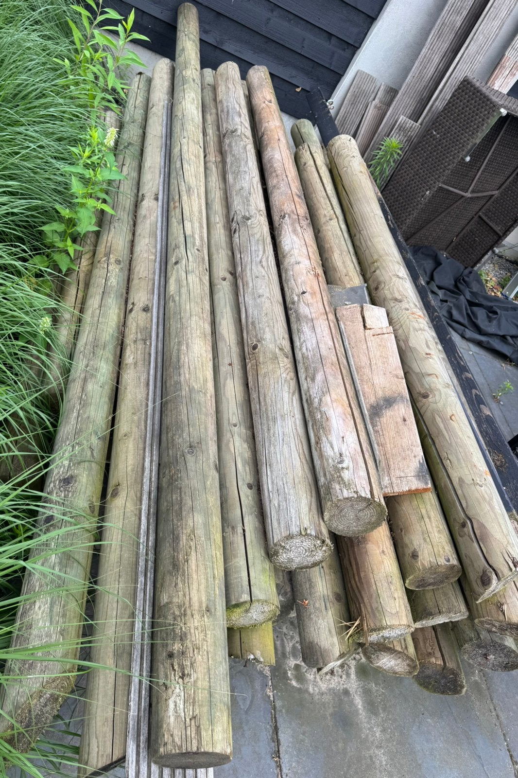Ronde gëimpregneerde palen, Tuin en Terras, Palen, Balken en Planken, Ophalen, Gebruikt, 250 cm of meer, Palen