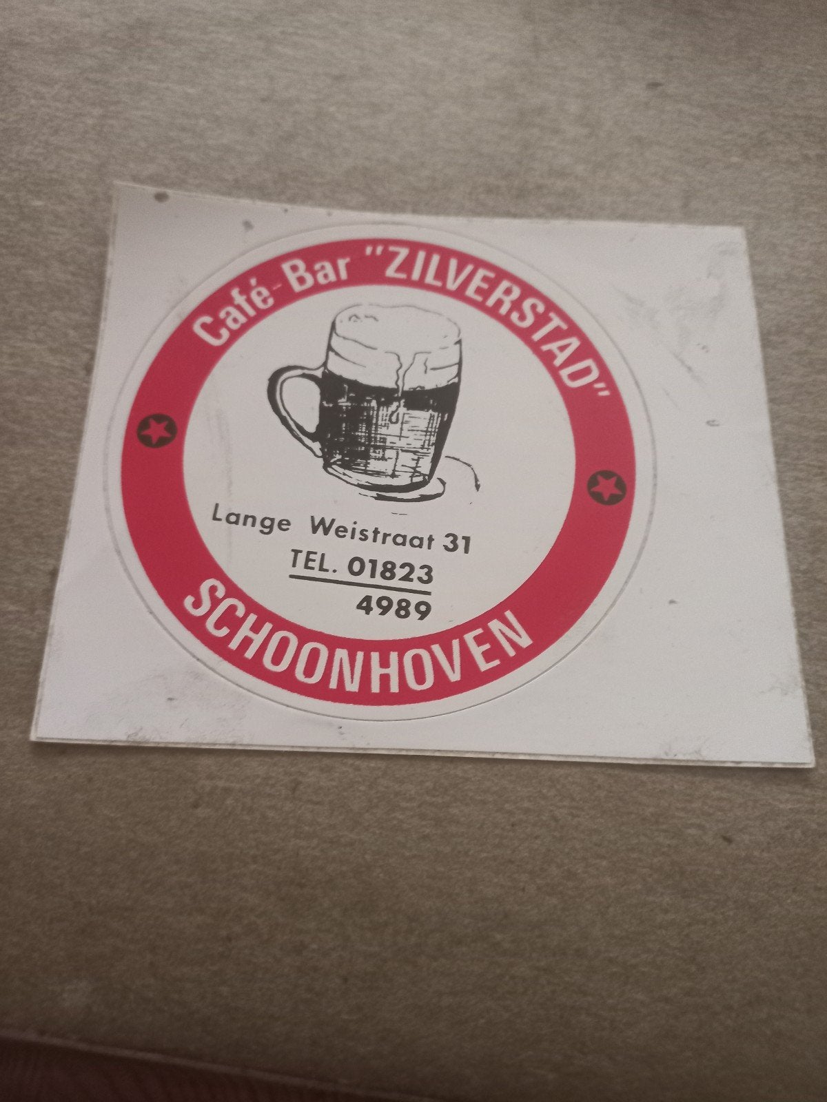 Vintage Reclamesticker Café-Bar "Zilverstad" Schoonhoven, Verzamelen, Ophalen of Verzenden, Gebruikt