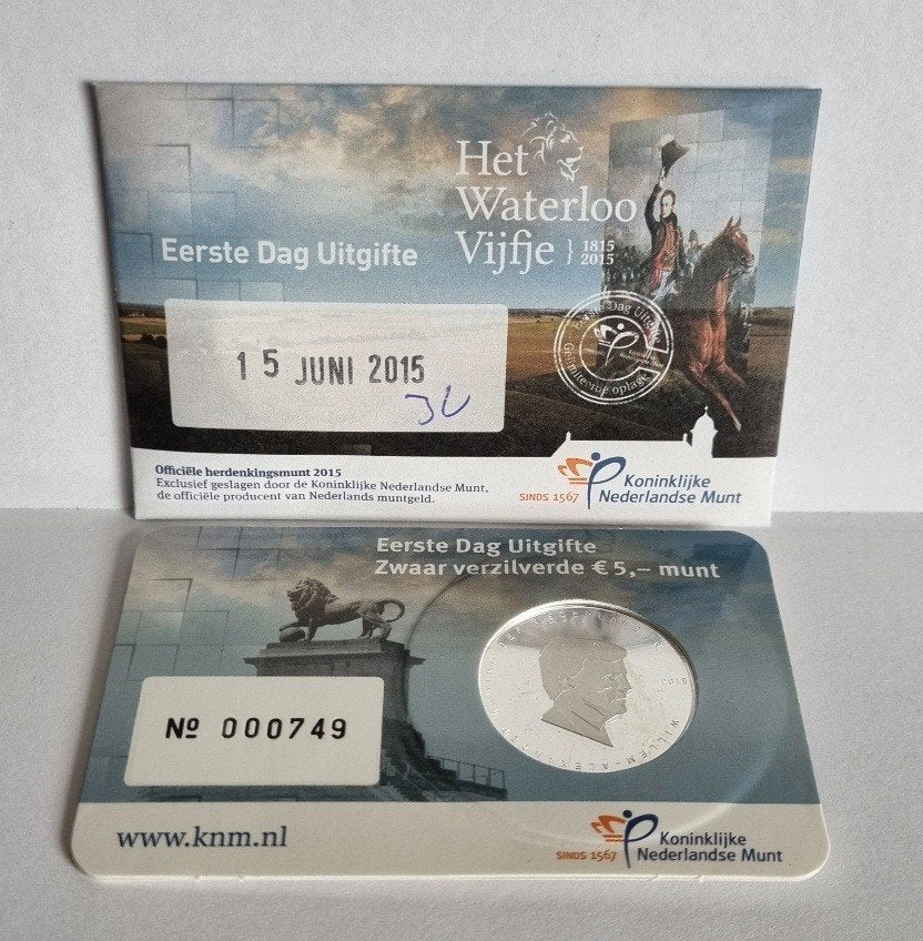 Eerste dag uitgifte coincard Waterloo Vijfje - EDC 2015, Ophalen of Verzenden, Koningin Beatrix, Euro's