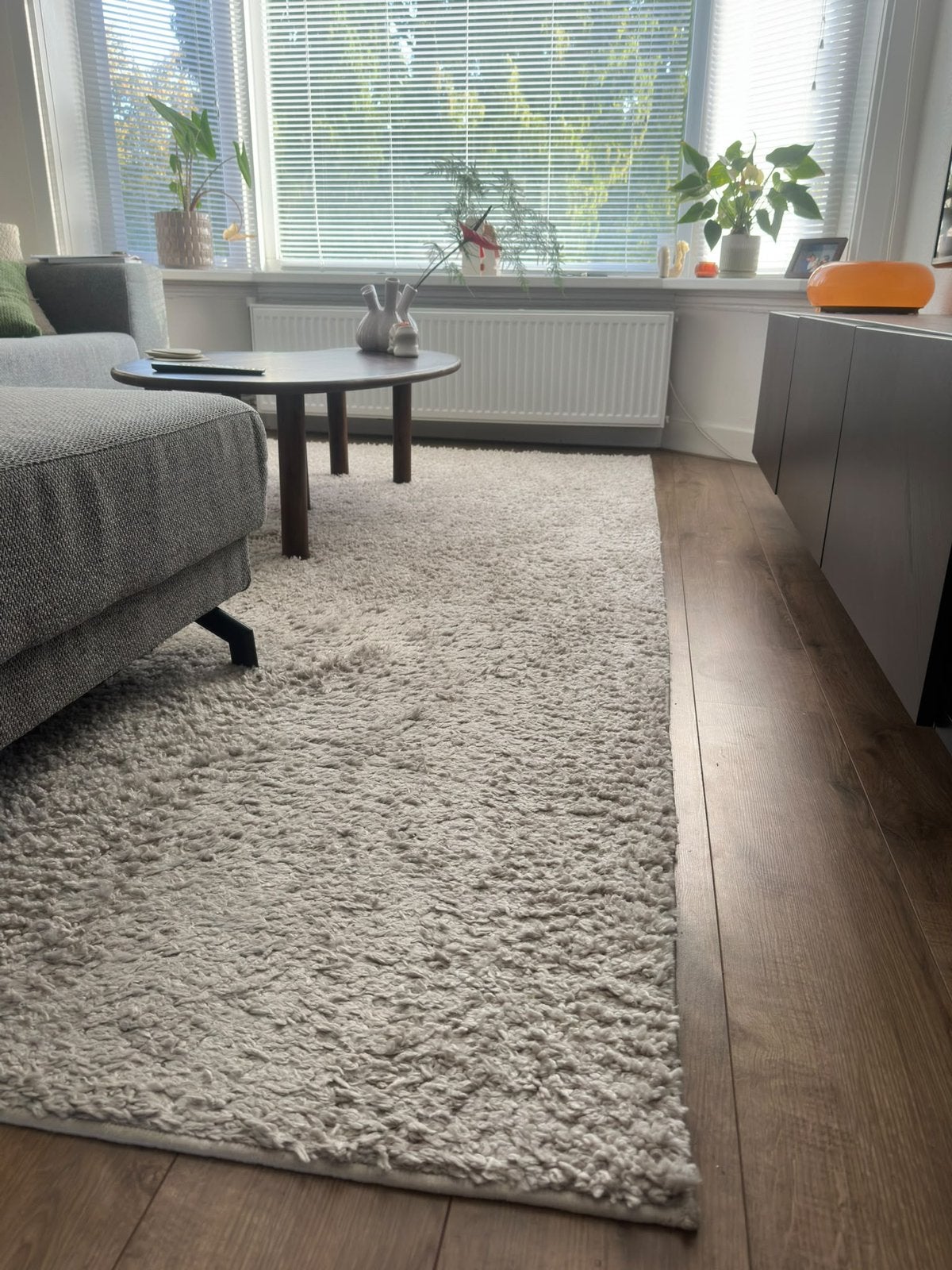 Vloerkleed hoogpollig beige, Huis en Inrichting, Ophalen, Beige, Zo goed als nieuw, 200 cm of meer