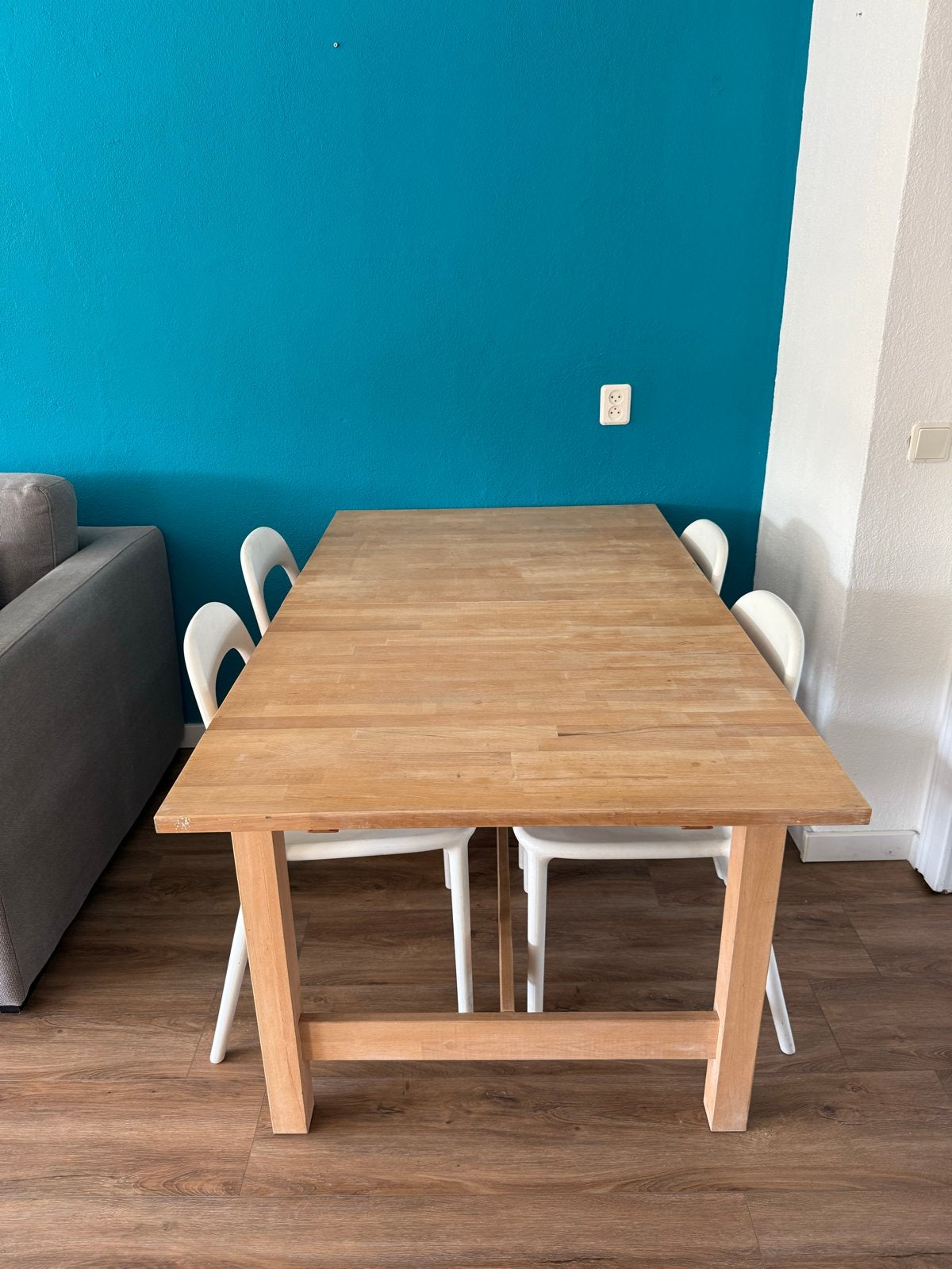 IKEA Houten uitschuifbare eettafel met 4 stoelen, Ophalen, Gebruikt, 50 tot 100 cm, 150 tot 200 cm