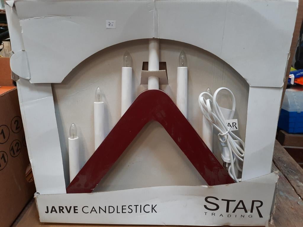Star Trading Jarve Kandelaar - Elektrisch - Rood/Wit, Overige materialen, 25 tot 50 cm, Nieuw, Ophalen of Verzenden