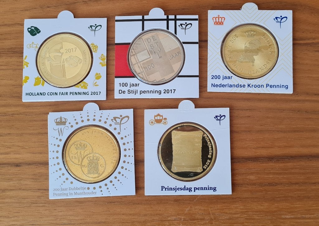 Holland Coin Fair penningen, 5 stuks, Ophalen of Verzenden, Koningin Beatrix, Euro's