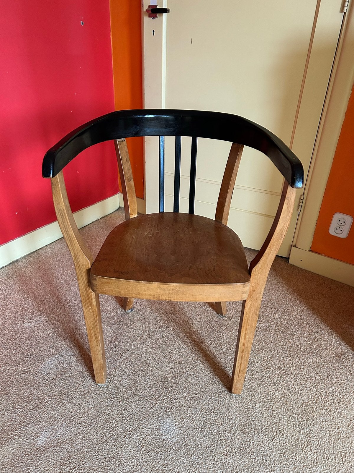 Set van 6 houten stoelen met zwarte rugleuning, Ophalen, Gebruikt, Zwart, Vijf, Zes of meer stoelen