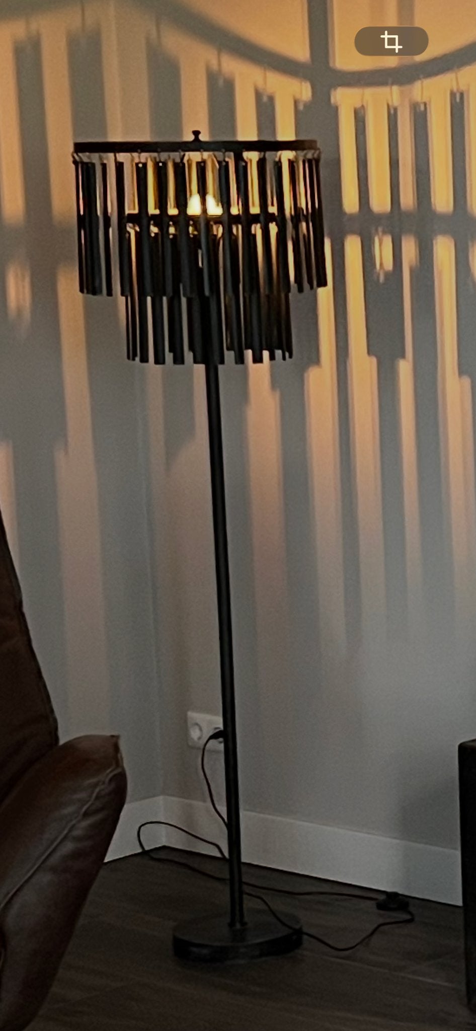 Metalen zwarte vloerlamp   / staande schijfjeslamp, Ophalen, Zo goed als nieuw, Metaal, 150 tot 200 cm