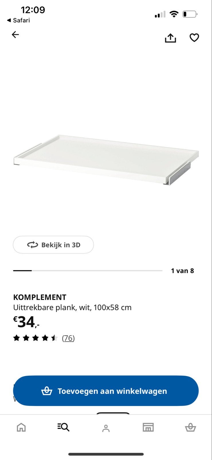 Nieuw IKEA KOMPLEMENT Uittrekbare plank wit 100x58 cm, Ophalen of Verzenden, Zo goed als nieuw