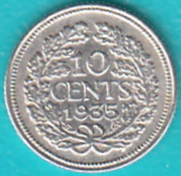 Nederland 10 cent 1935 Wilhelmina zilver, Sch. 906, Postzegels en Munten, Munten | Nederland, Zilver, Ophalen of Verzenden, 10 cent