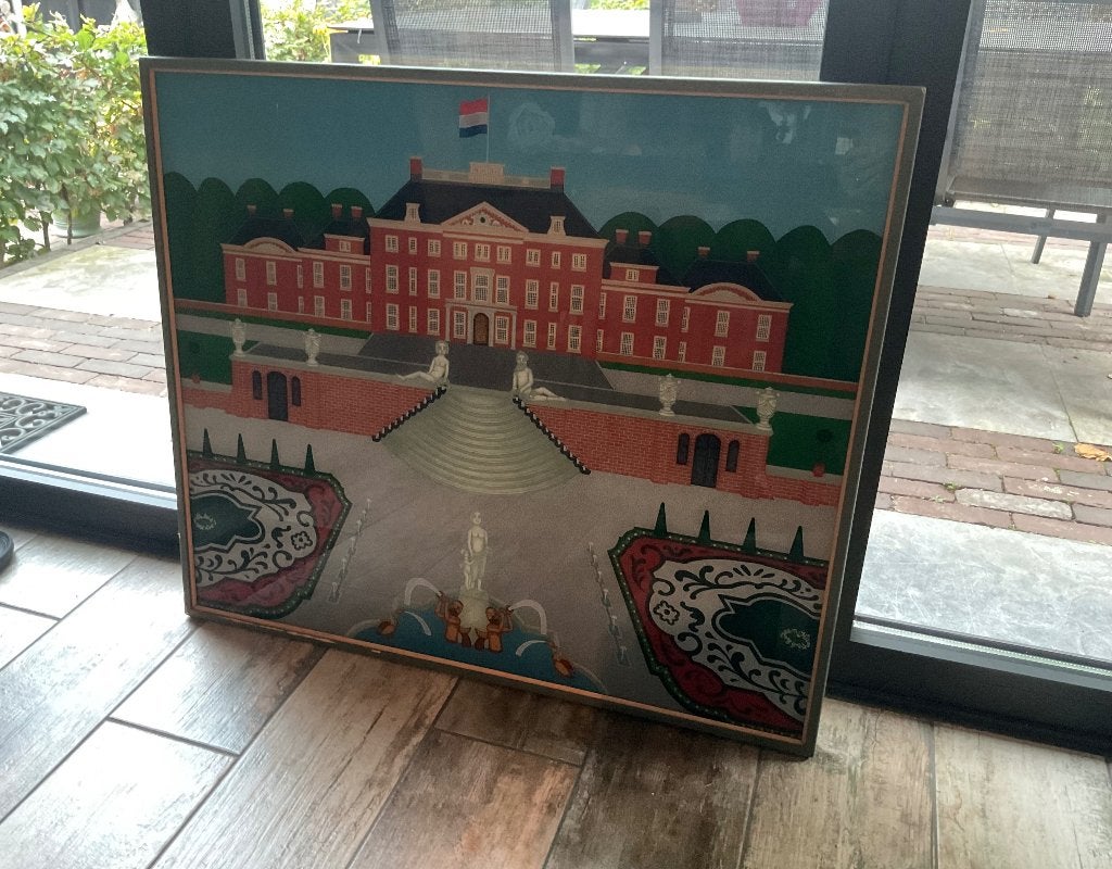 Paleis Het Loo - Jean Kamps (1938) achterglas schilderij, Ophalen, Paneel, Overige stijlen, Overige technieken
