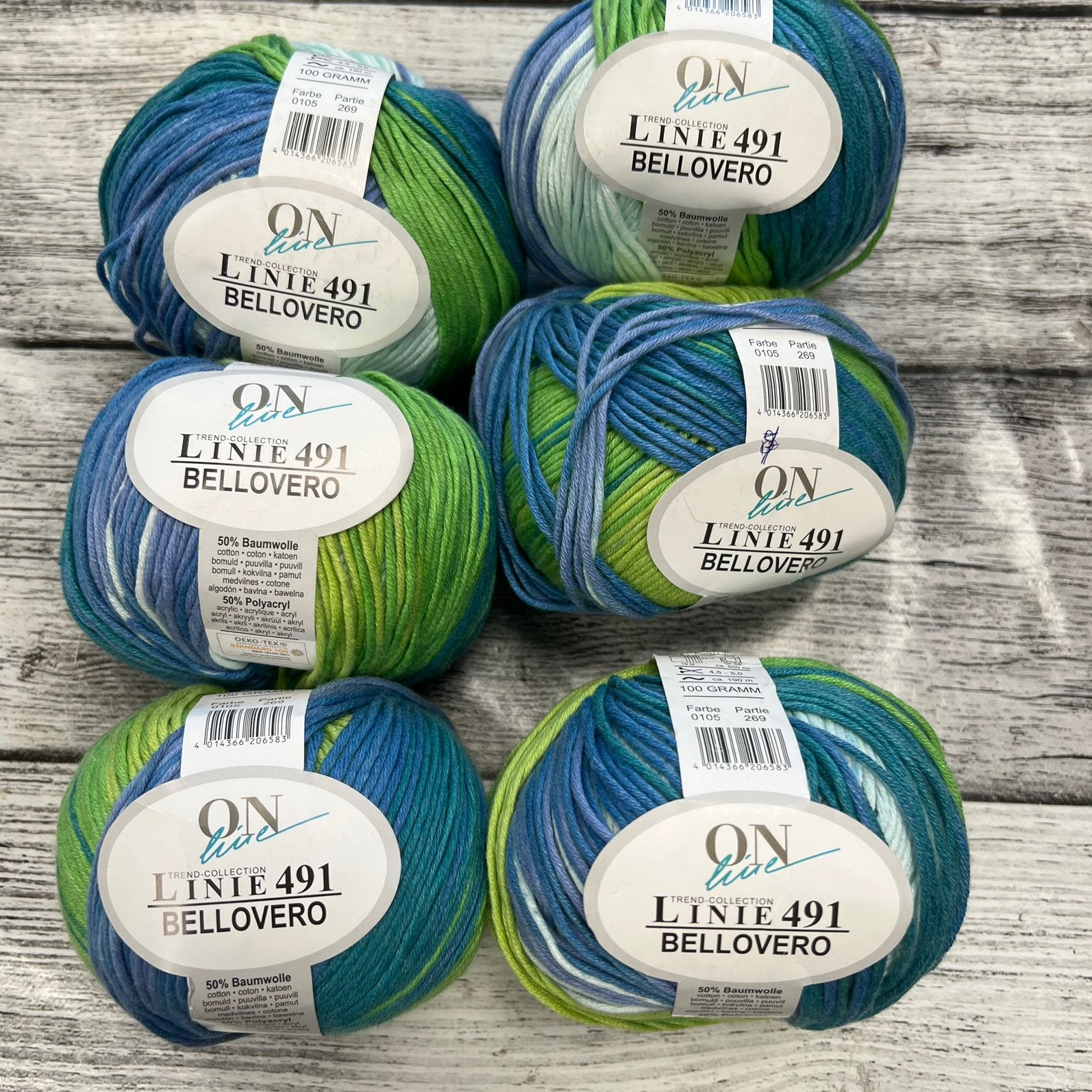 6 bollen Online Linie 491 Bellovero 105, Hobby en Vrije tijd, Online, Nieuw, Ophalen of Verzenden, Wol of Garen