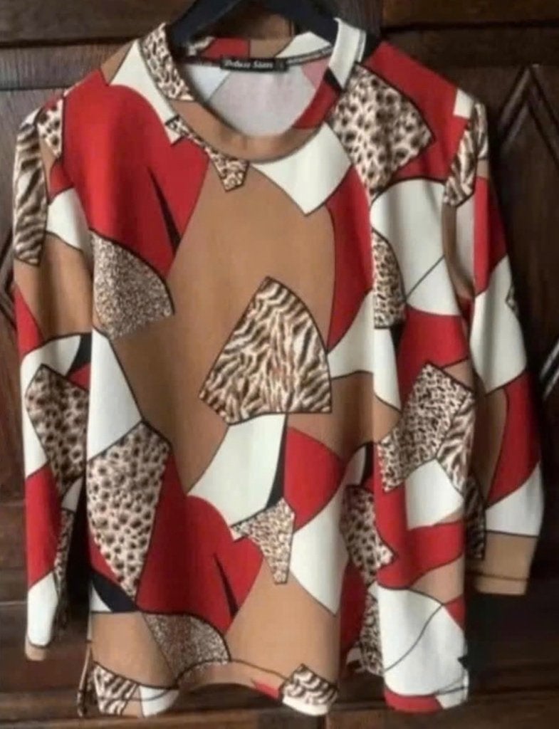Top, longsleeve leuke print, Deluxe Stars; L large, Kleding | Dames, Tops, Maat 42/44 (L), Ophalen of Verzenden, Zo goed als nieuw