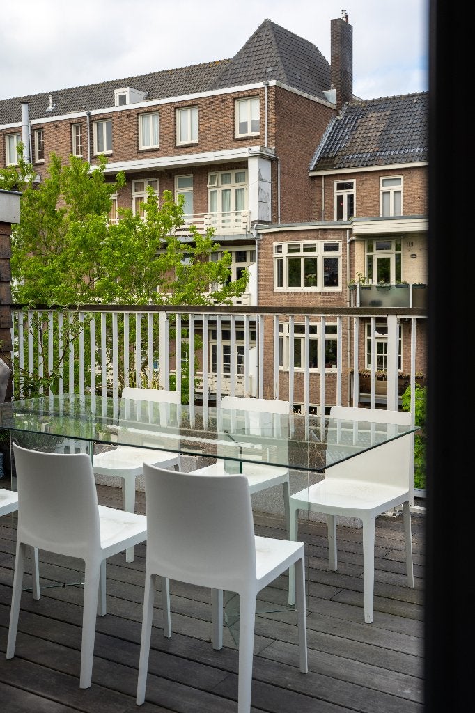 Glazen tafel Kave Home Burano 200 x 90cm met 4 HAY stoelen, Huis en Inrichting, Tafels | Eettafels, Ophalen, Gebruikt, 200 cm of meer