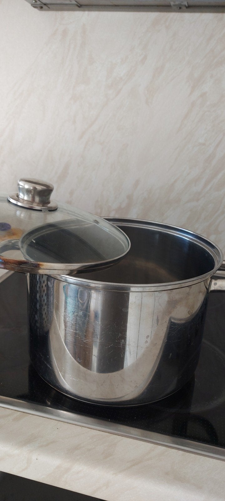 Roestvrijstalen kookpan met stoominzet en deksel, Huis en Inrichting, Keuken | Potten en Pannen, Ophalen, Gebruikt, Met deksel