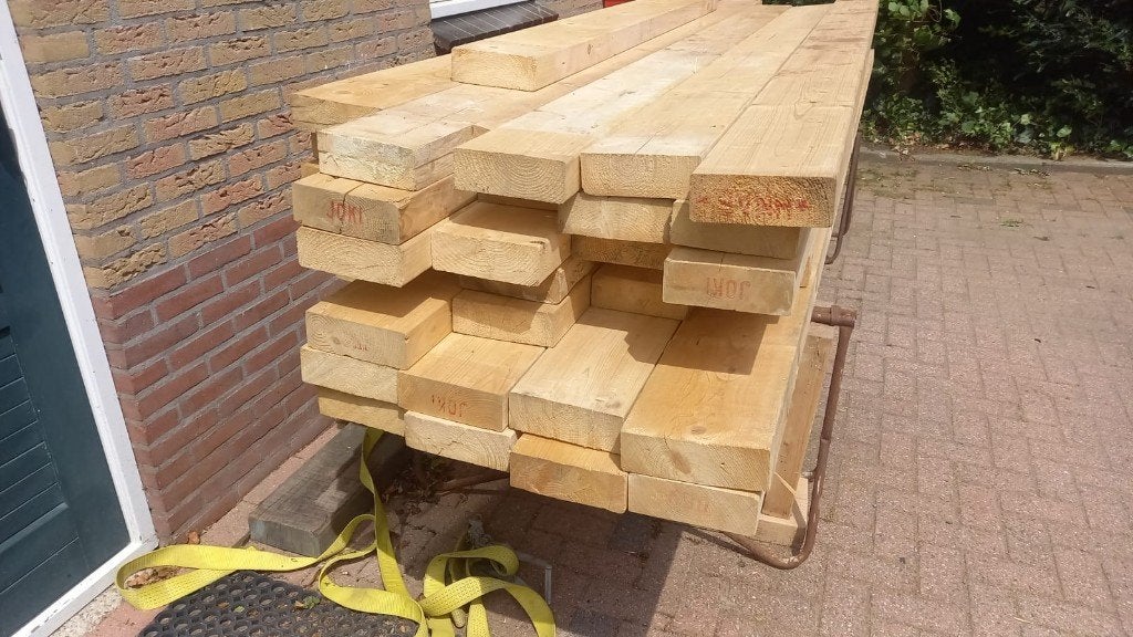 Partij balken diverse lengtes 190x70mm, Doe-het-zelf en Verbouw, Hout en Planken, Ophalen, Gebruikt, Balk, Vuren