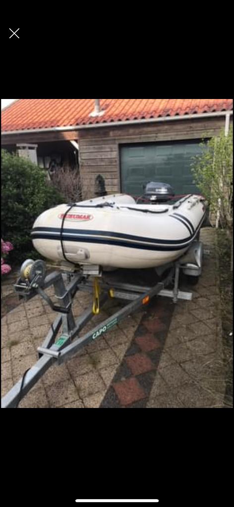 Rib Suzumar MX310/2 polyester bodem 5pk 4T incl. trailer, Watersport en Boten, Rubberboten, 15 cm, 5 pk, Suzumar, Zo goed als nieuw