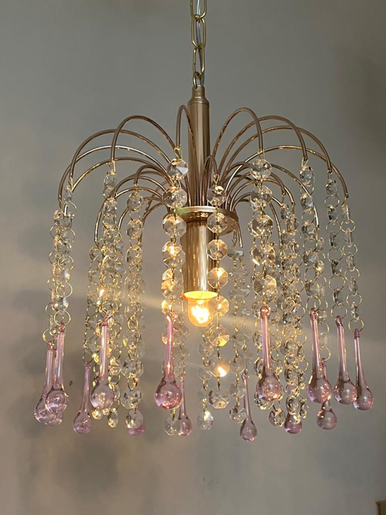 10 beschikbaar Vintage roze Teardrop kristallen Kroonluchter, Baak, Ophalen of Verzenden, Zo goed als nieuw, Baak