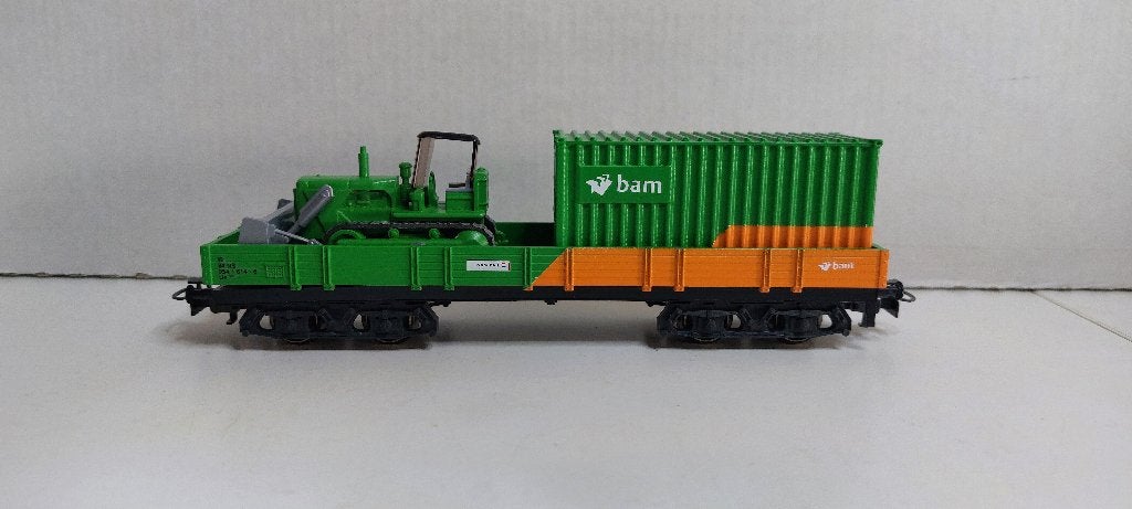 Bam Lage Bakwagon met Bulldozer en 20ft. Container (05), Wisselstroom, Ophalen of Verzenden, NS, Märklin
