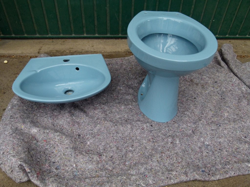 vintage wastafel lavabo wc babyblauw 1969, Ophalen, Zo goed als nieuw, Steen, Overige typen