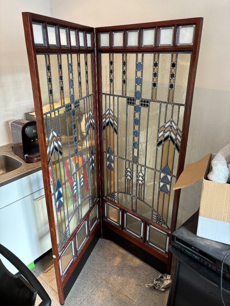 Art deco kamerscherm hard hout glas in lood 175 x 2x 70, Ophalen