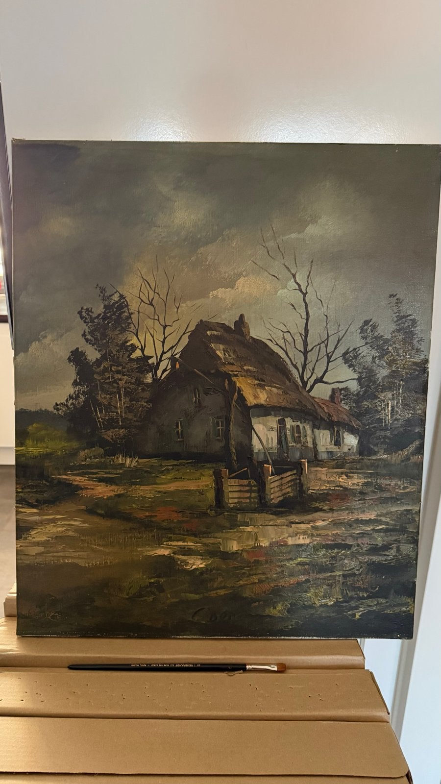 Schilderij Rick Theunissen - Boerderijlandschap, Antiek en Kunst, Kunst | Schilderijen | Klassiek, Ophalen