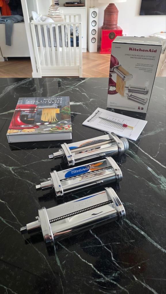 KitchenAid Pasta Set (3 delig) met kookboek (zgan), Zilver, Ophalen of Verzenden, Zo goed als nieuw, Metaal