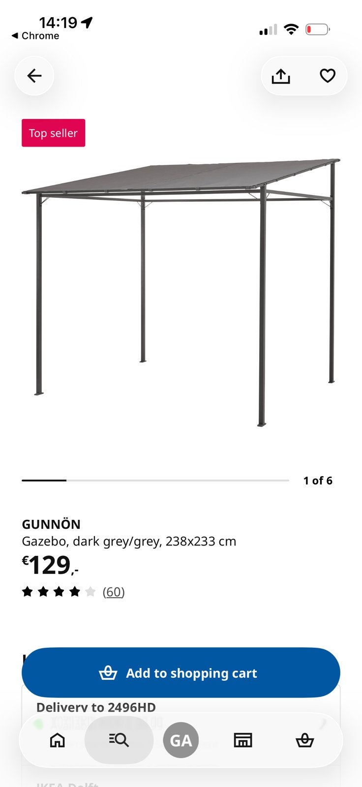 GUNNÖN Gazebo – 238  233 cm, Tuin en Terras, Partytenten, Ophalen of Verzenden, Zo goed als nieuw, Minder dan 5 meter