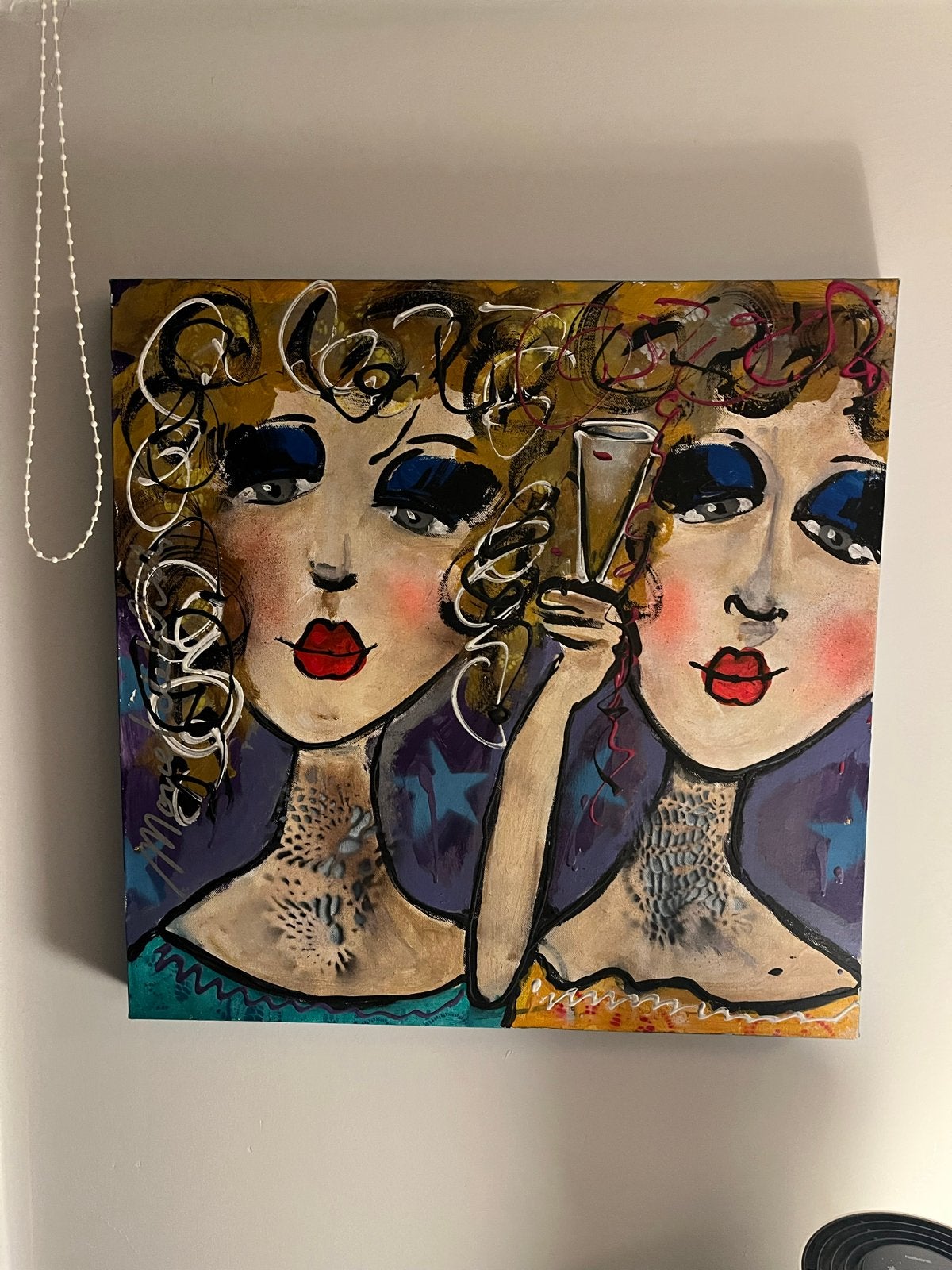 Twee  dames met champagne van Marcel de Wit 60x60 cm., Ophalen of Verzenden