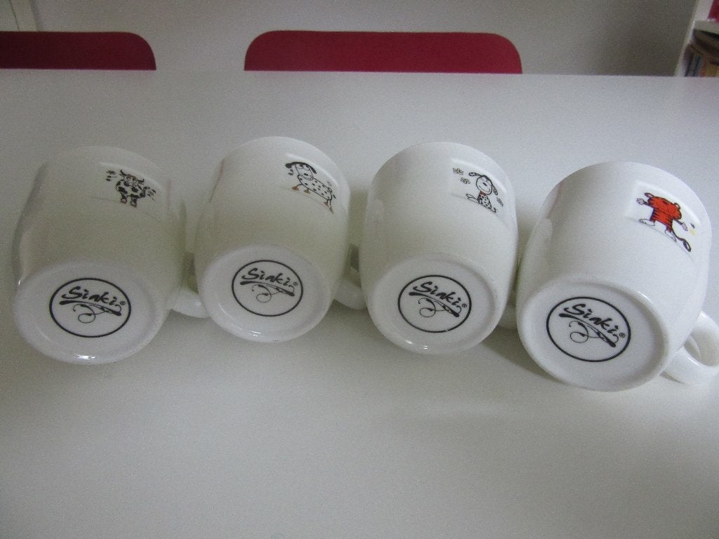 4x Siaki mok beker kop met dier leeuw / kat hond koe schaap, Overige materialen, Overige merken, Zo goed als nieuw, Overige stijlen