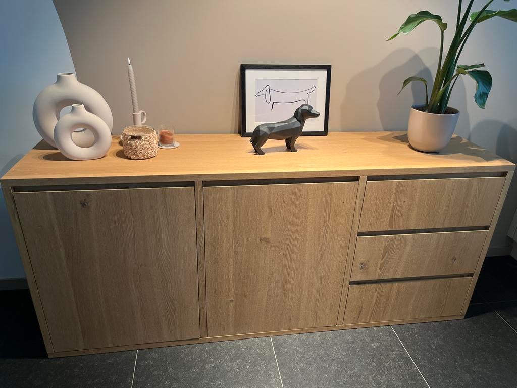 Eikenhouten dressoir met lades en deuren, Huis en Inrichting, Ophalen, Eikenhout, Zo goed als nieuw, 200 cm of meer