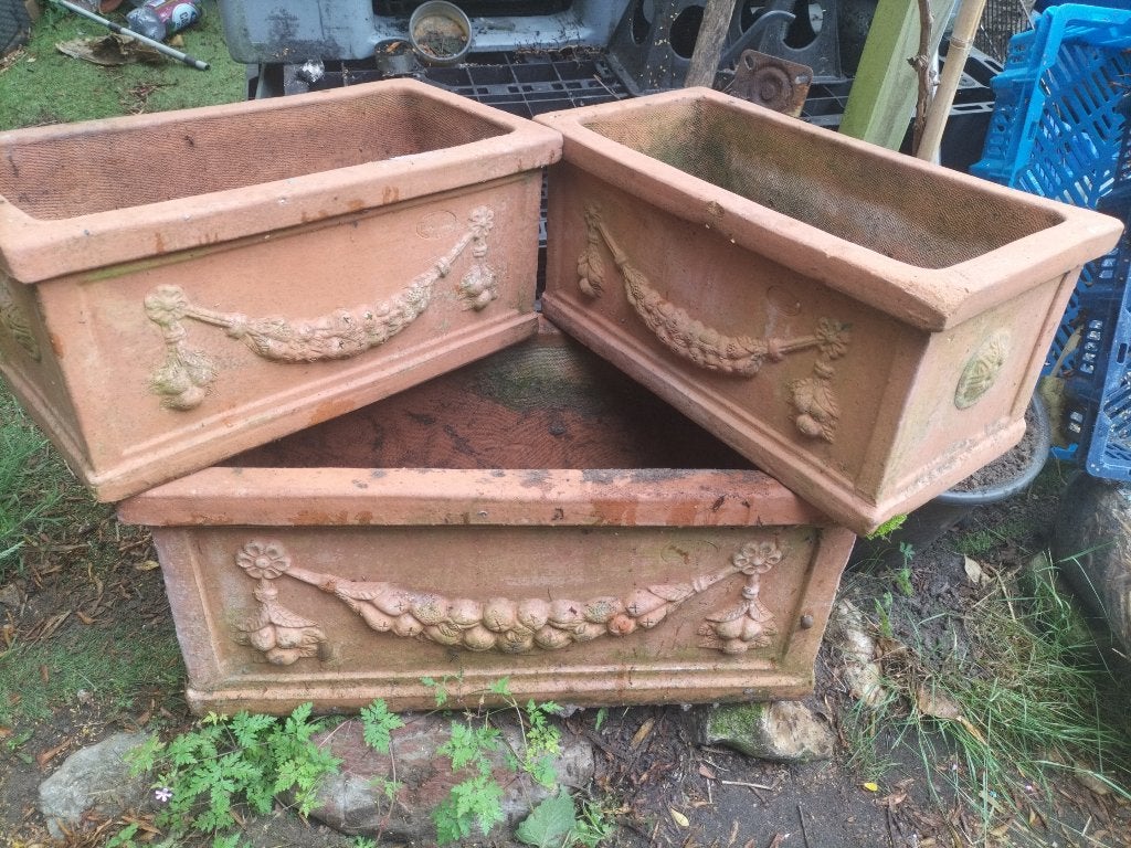 Terracotta Toscaanse plantenbakken. set van 3, Ophalen, Steen, Gebruikt, Minder dan 60 cm