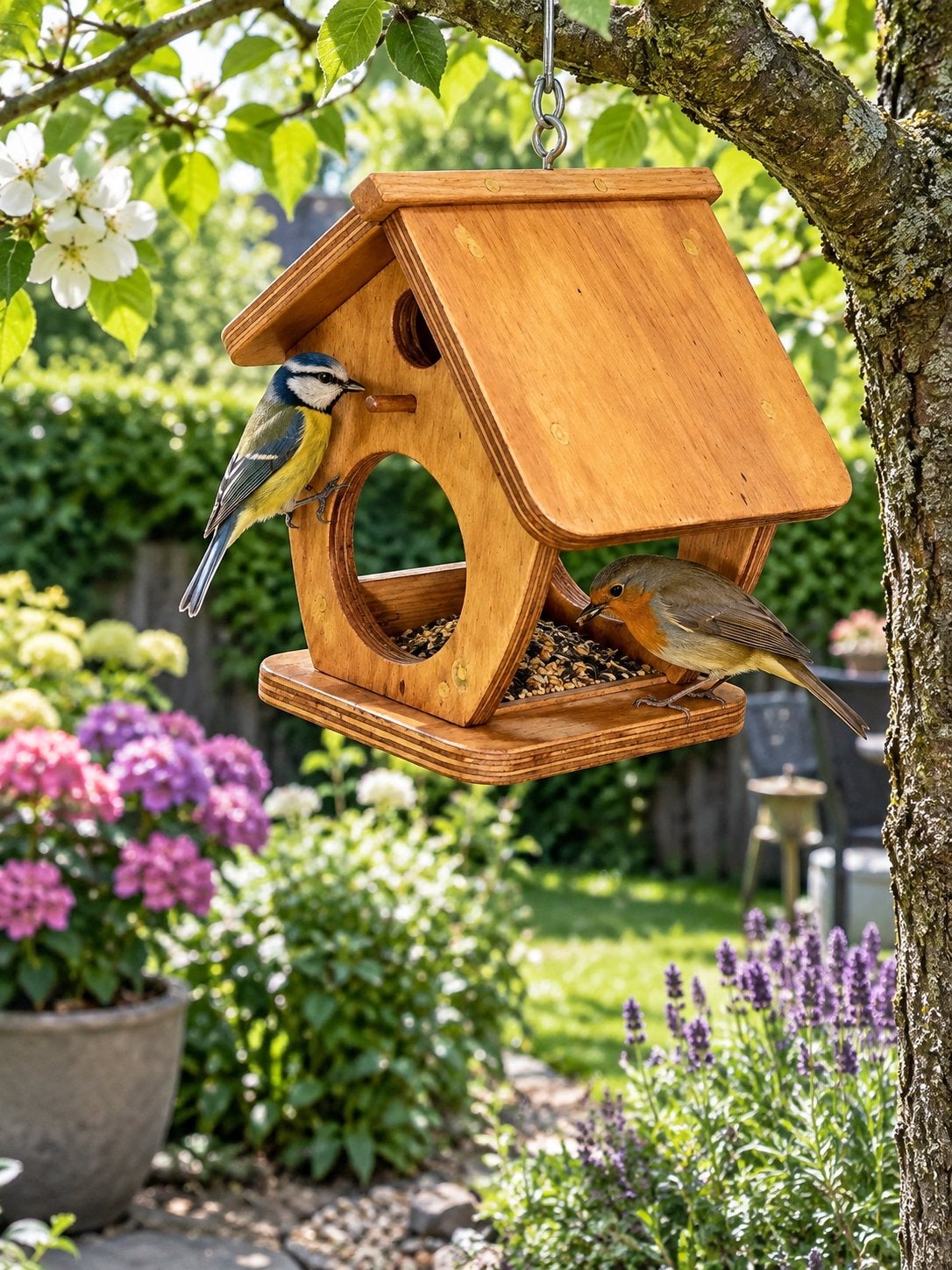 Mooi gebeitst voederhuisje voor vogels, Ophalen, Nieuw