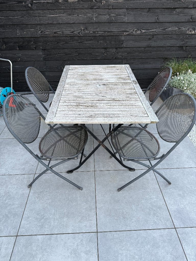 Outdoor foldable table and chairs, Ophalen, Gebruikt, Rechthoekig, Hout