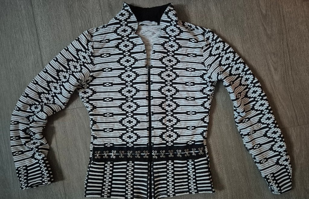 Zwart-wit getailleerd elastisch jasje met rits Rayure Paris, Zwart, Ophalen of Verzenden, Jasje, Maat 36 (S)
